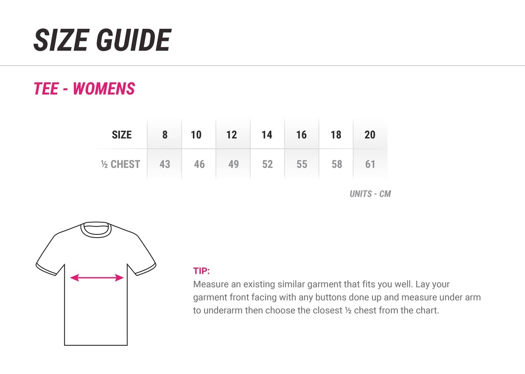 Womens T-Shirt Size Chart